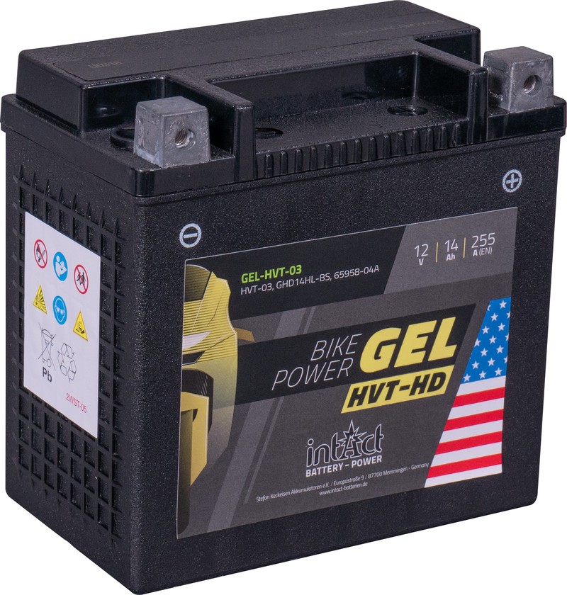 INTACT GEL HVT03 14Ah 255A | YTX14L-BS | Nº 65958-04 / 66000208A ESPECIAL HARLEY DAVIDSON | 2 AÑOS DE GARANTIA