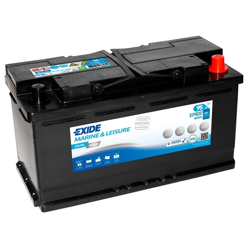 EXIDE EP800 AGM DUAL 95Ah Bateria Auxiliar y arranque Autocaravanas y Nautica.